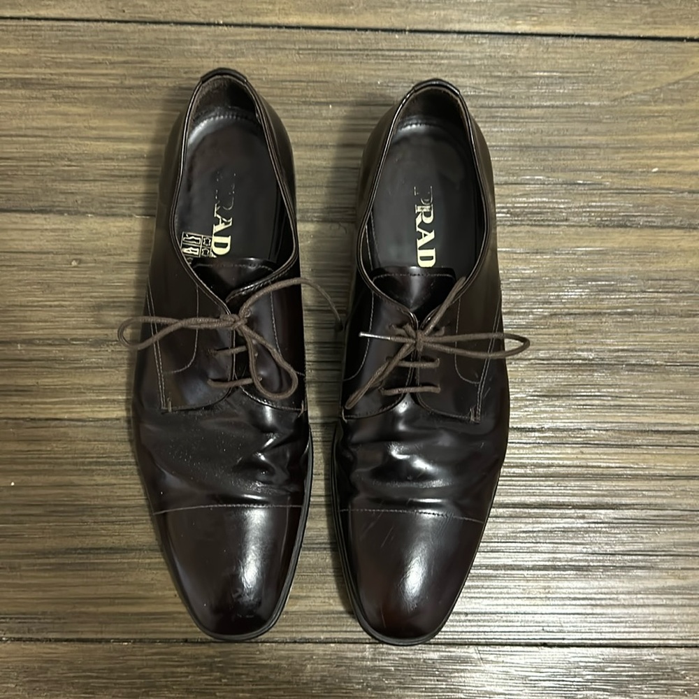 Prada Brown Leather Derbies UK 9 / US 10 / EU 43 Derby Dress Shoes 2E1924 Italy